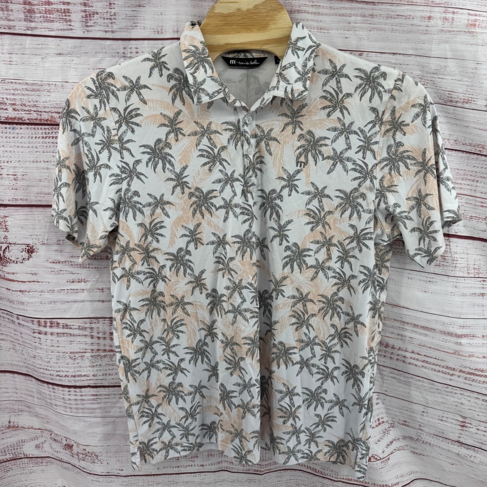 Travis Mathew Golf Polo Shirt Mens 2XL Palm Tree Print Short Sleeve Athletic